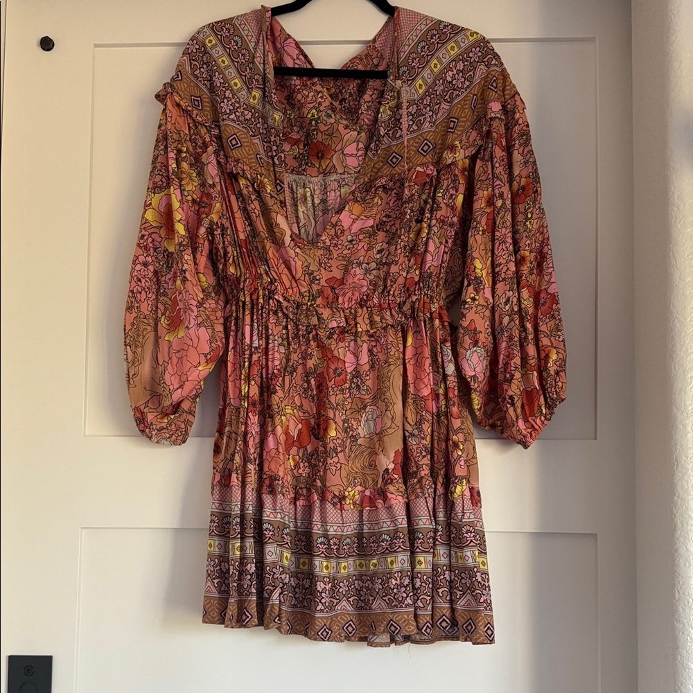 Floral Bohemian Dress - Pink and Brown